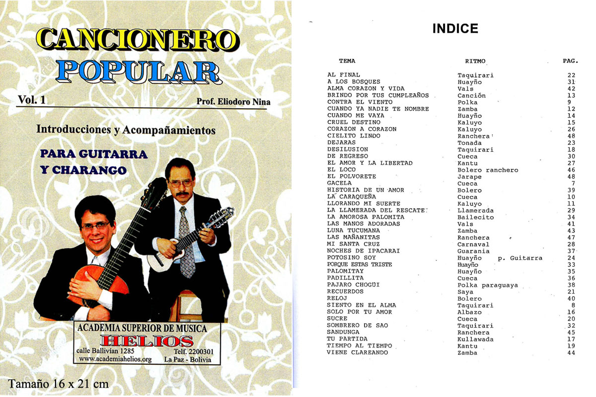 Portada e índice de Cancionero Popular · Vol. 1