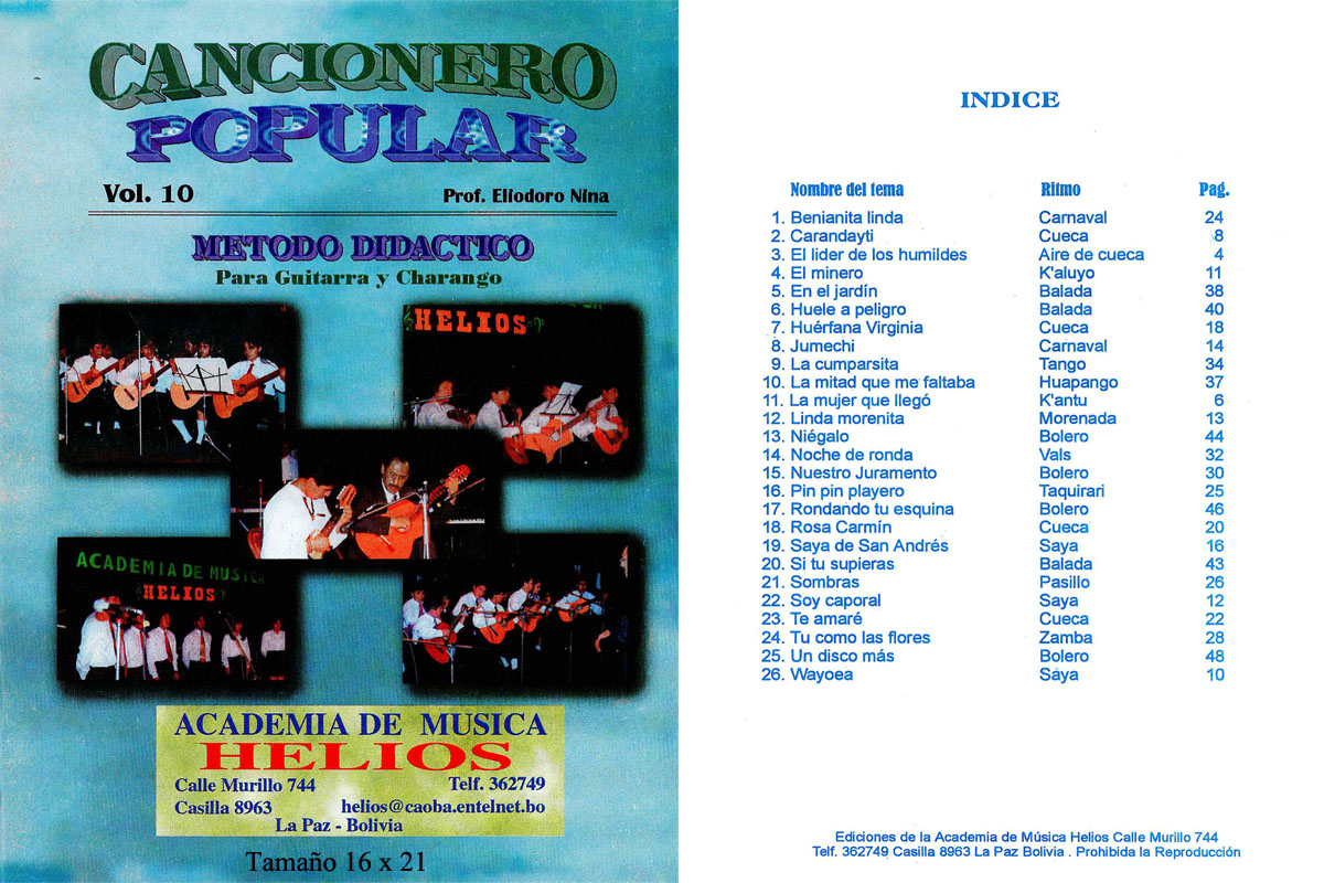 Portada e índice de Cancionero Popular · Vol. 10