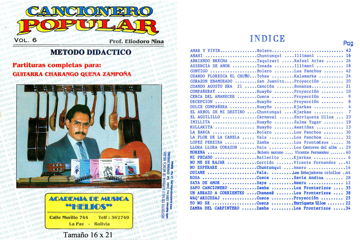 Portada e índice de Cancionero Popular · Vol. 6