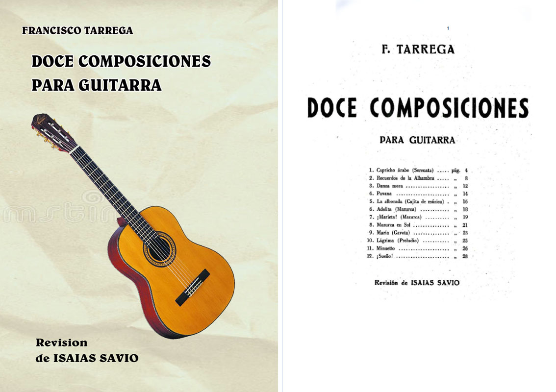 Portada e índice de Doce Composiciones para Guitarra