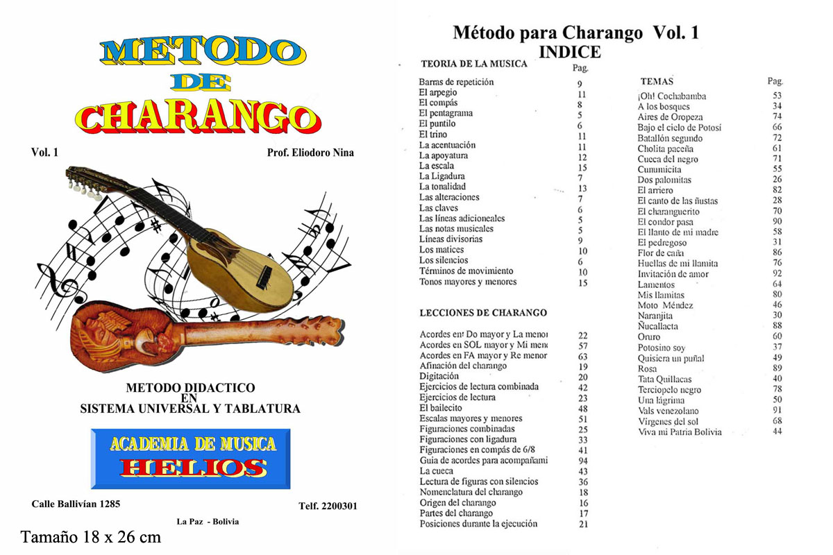 Portada e índice de Método de Charango · Vol. 1