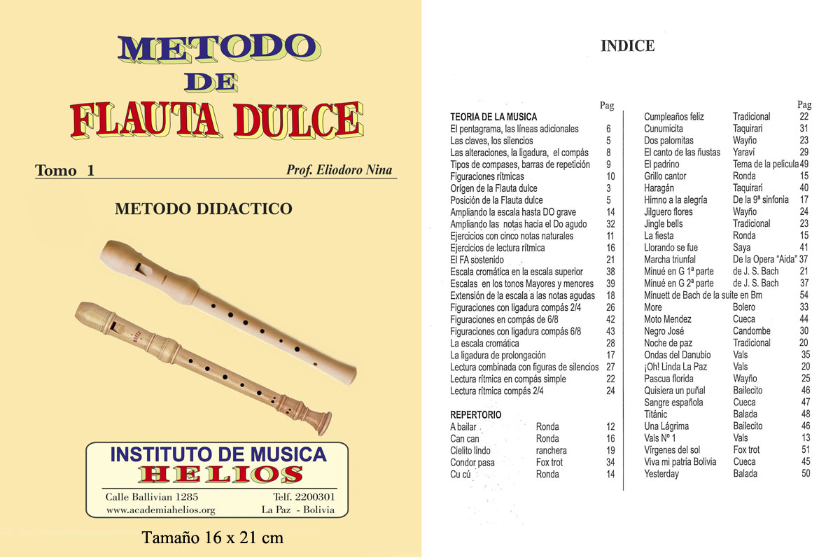 Portada e índice de Método de Flauta Dulce · Tomo 1