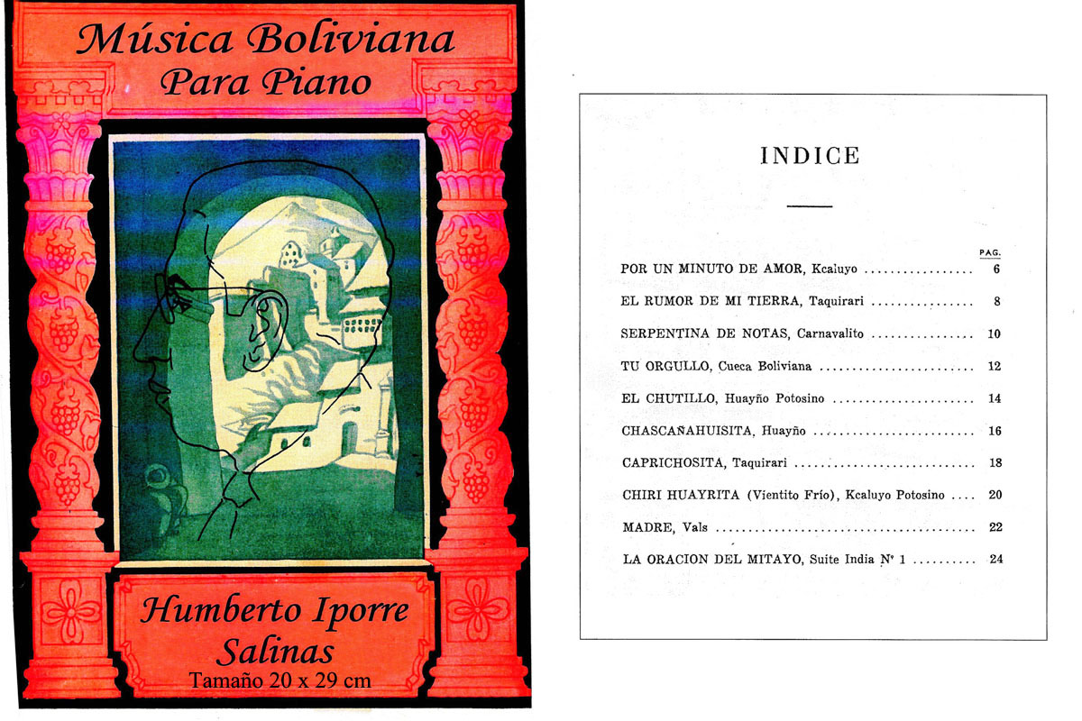 Portada e índice de Música Boliviana para Piano