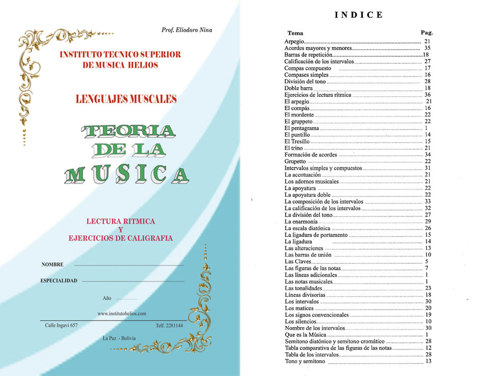 Portada e índice de Teoría de la Música